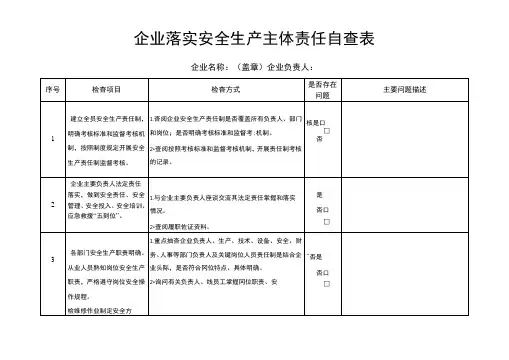 企业落实安全生产主体责任自查表