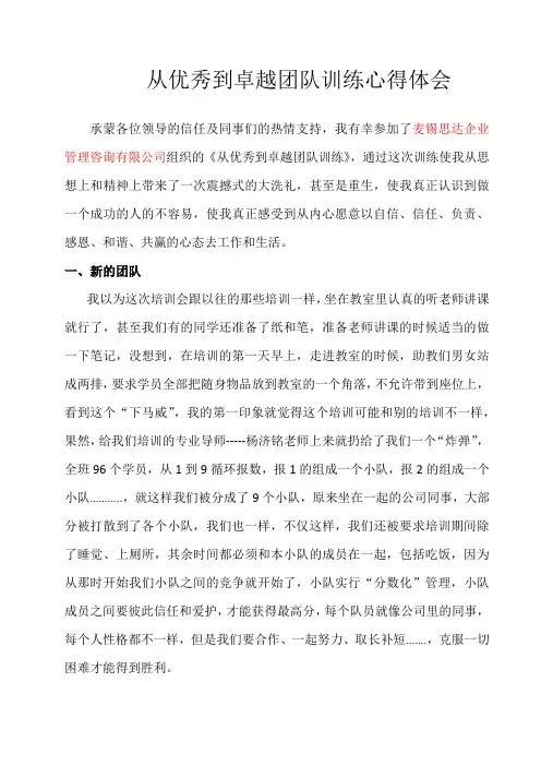 从优秀到卓越团队训练心得体会