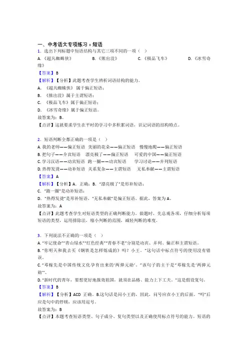 新部编中考语文 短语训练试题整理