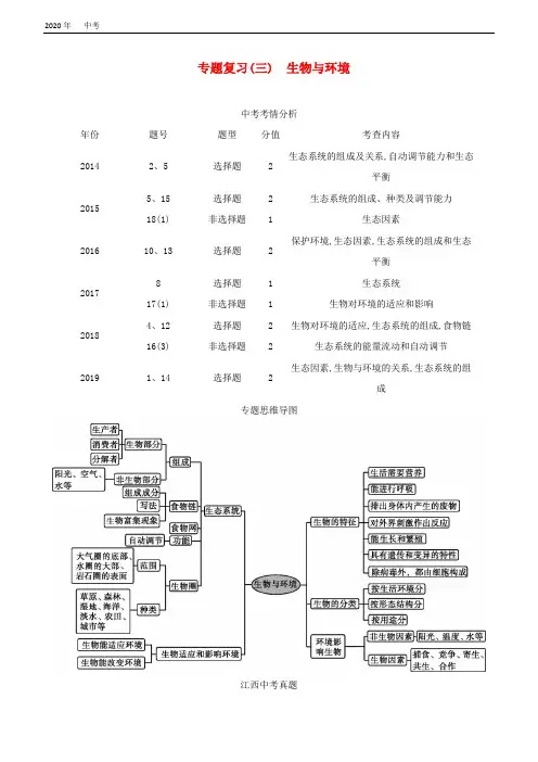 江西专版2020年中考生物复习专题复习3 生物与环境