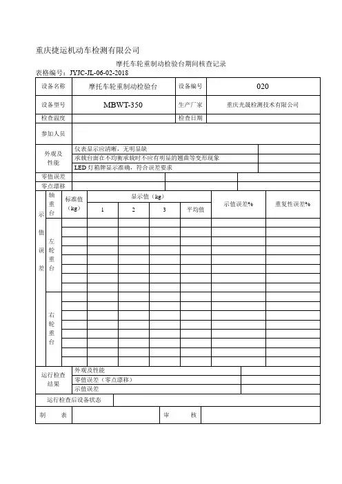 (完整版)摩托车轮重制动检验台期间核查记录表