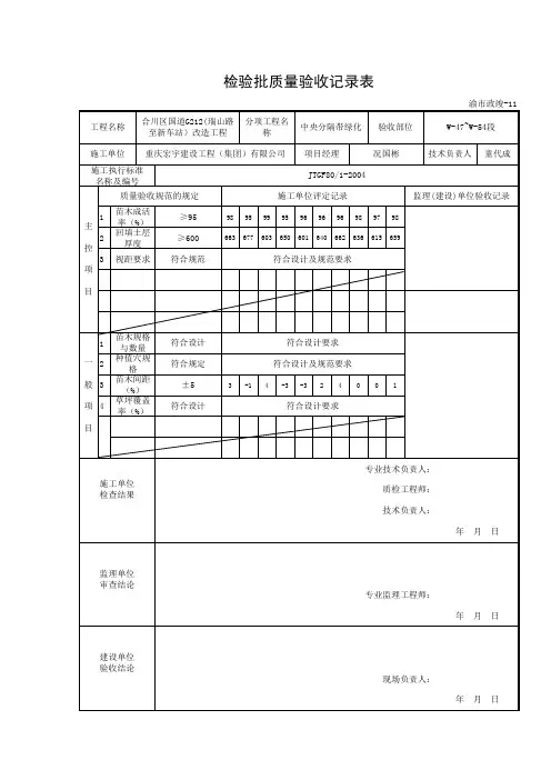 中央分隔绿化带检验批质量验收记录表横