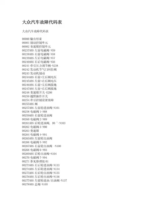 大众汽车故障代码表