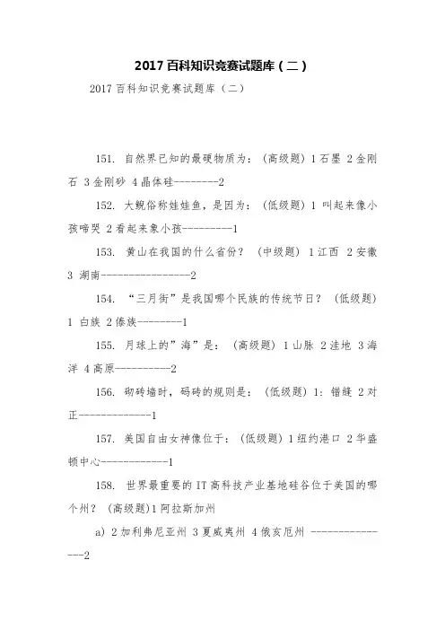 2017百科知识竞赛试题库(二)【精品范文】
