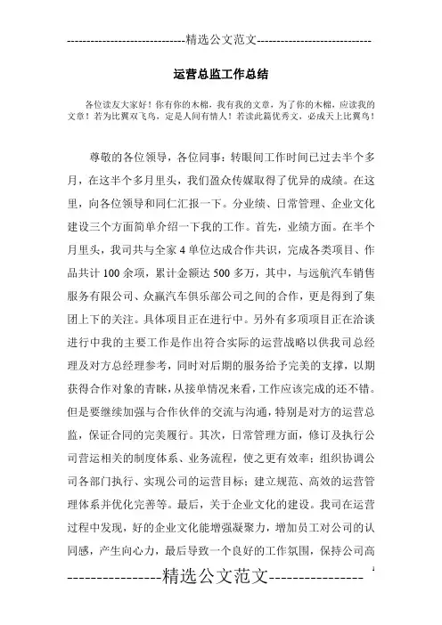 运营总监工作总结