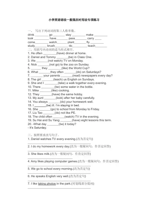 小学英语语法一般现在时用法专项练习2