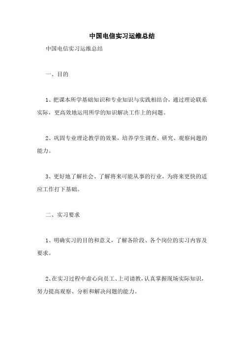 中国电信实习运维总结