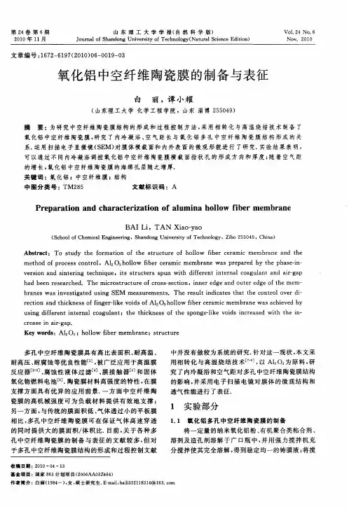 氧化铝中空纤维陶瓷膜的制备与表征