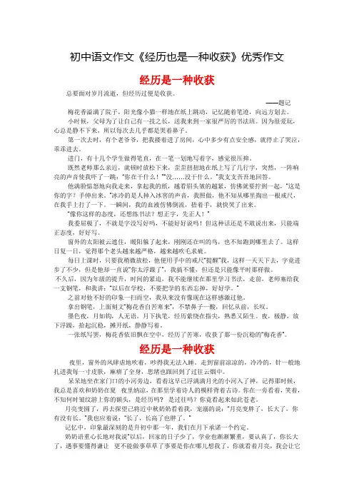 初中作文《经历是一种收获》优秀作文例文.doc