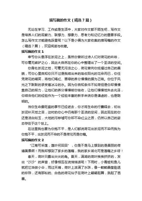 描写藕的作文（精选7篇）