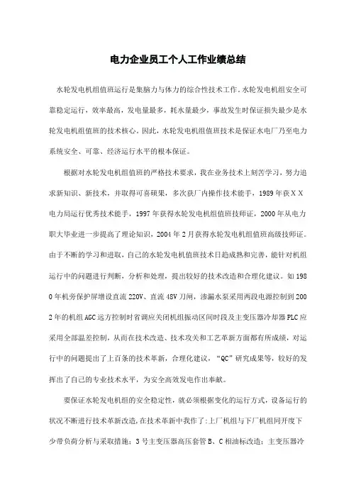 电力企业员工个人工作业绩总结