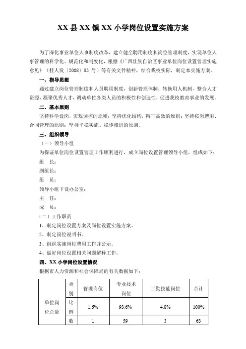岗位设置实施方案
