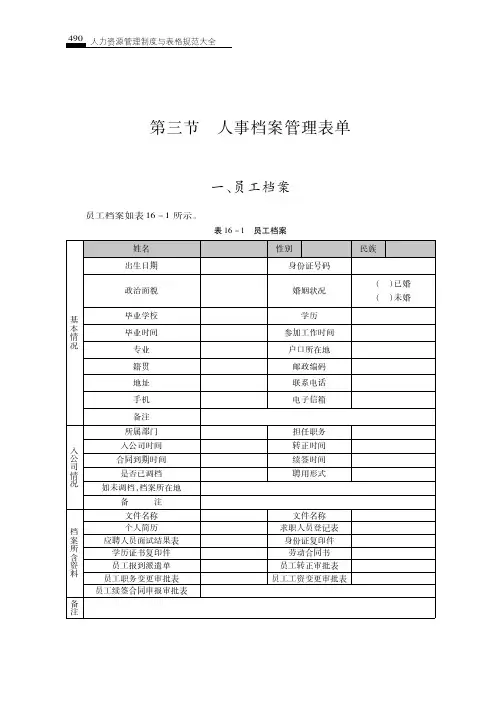 人事档案管理表单