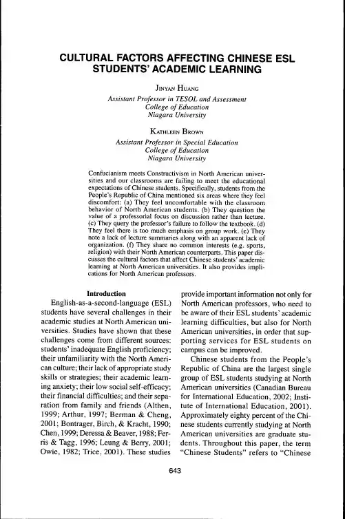 CULTURAL FACTORS AFFECTING CHINESE ESL