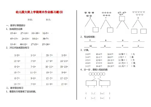 幼儿园大班上学期周末作业练习题(5)