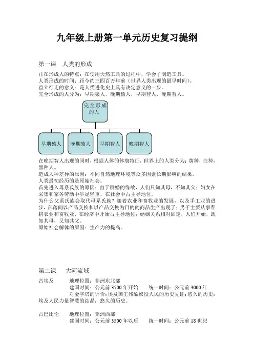 九年级上册第一单元历史复习提纲