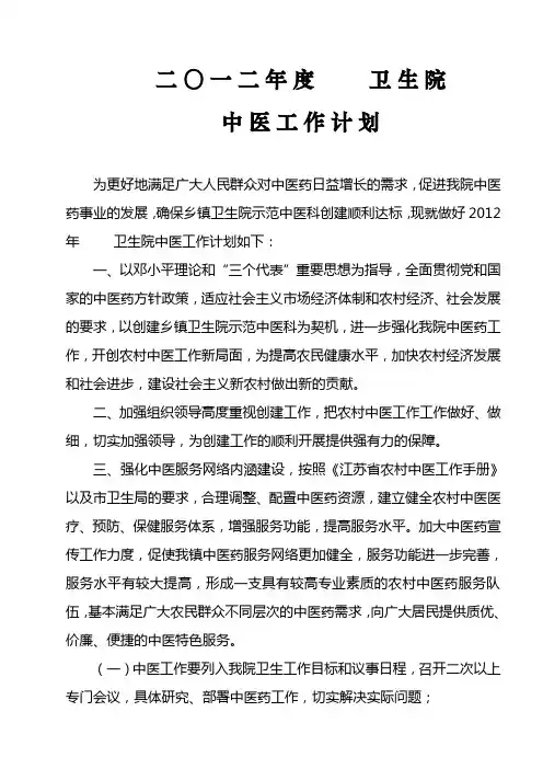 中医工作计划