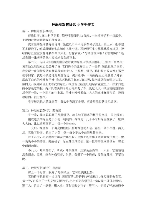 种绿豆观察日记_小学生作文
