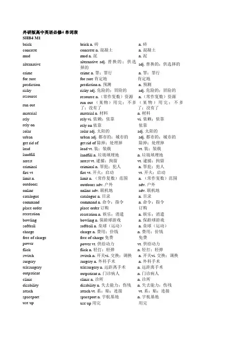 外研版高中英语必修4 单词表
