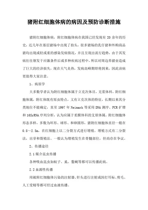 猪附红细胞体病病因及预防诊断措施