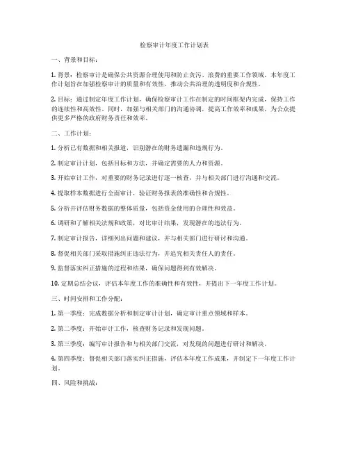 检察审计年度工作计划表