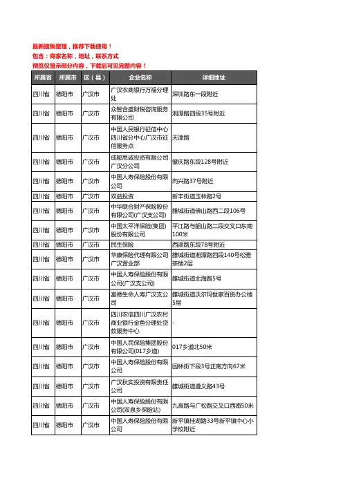 新版四川省德阳市广汉市保险企业公司商家户名录单联系方式地址大全92家