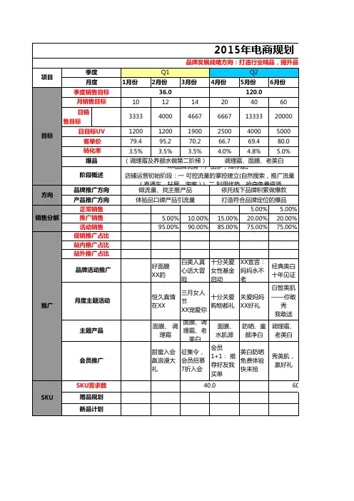2015全年电商运营工作规划及每月工作计划