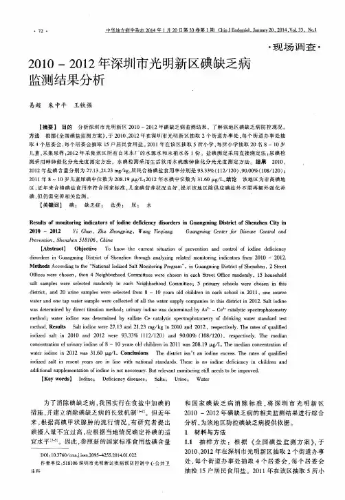 2010—2012年深圳市光明新区碘缺乏病监测结果分析