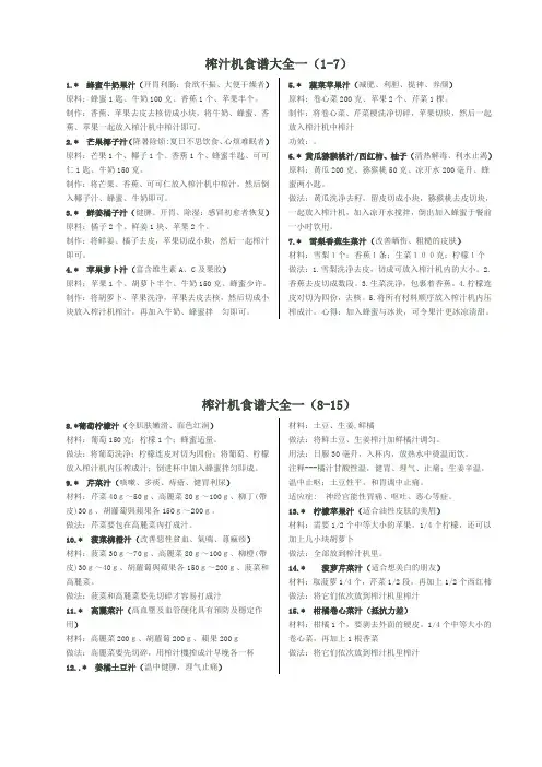 榨汁机食谱-自制果蔬汁大全