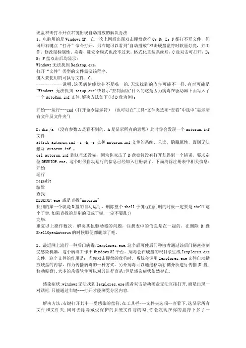 硬盘双击打不开点右键出现自动播放的解决办法
