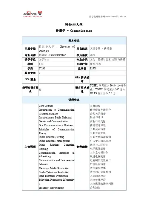 特拉华大学传播学申请条件