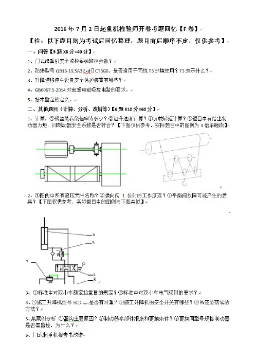 2016年7月2日起重机检验师开卷考题回忆【F卷】