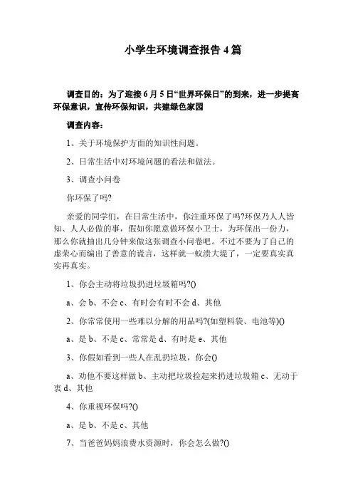 小学生环境调查报告4篇