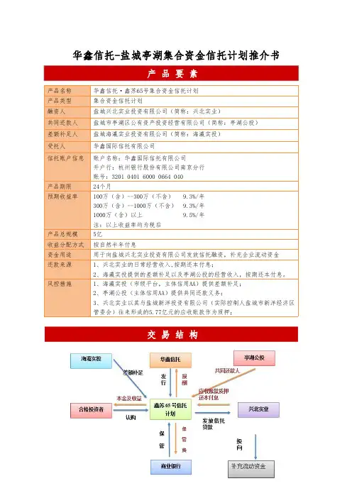 华鑫信托-盐城亭湖集合资金信托计划推介书