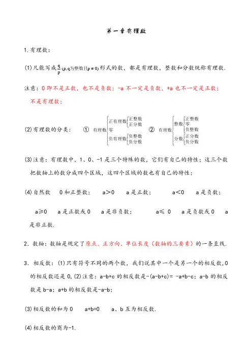 人教版初一数学上册知识点归纳总结