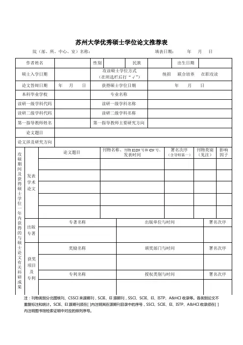 苏州大学优秀博士学位论文推荐表