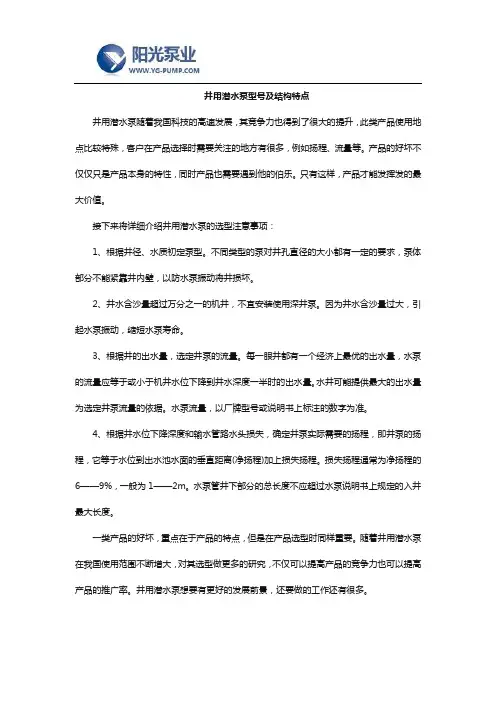 井用潜水泵型号及结构特点