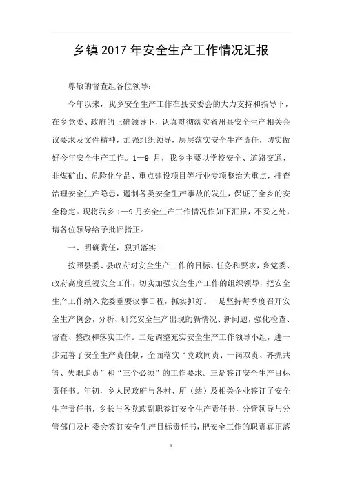乡镇2017年安全生产工作情况汇报