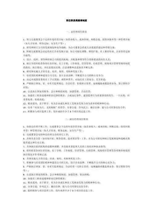 建设监理公司岗位职责类规章制度