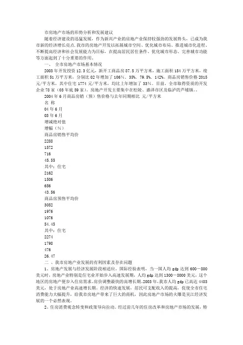 市房地产市场的形势分析和发展建议