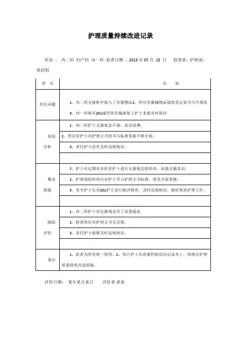 护理质量持续改进记录