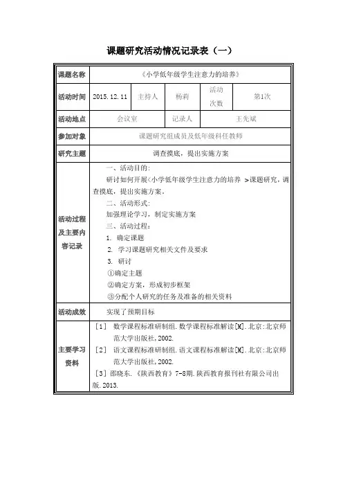 课题研究活动情况记录表 3