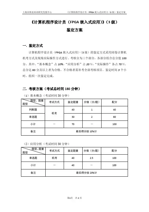 第1部分-计算机程序设计员(FPGA嵌入式应用)_3级_鉴定方案