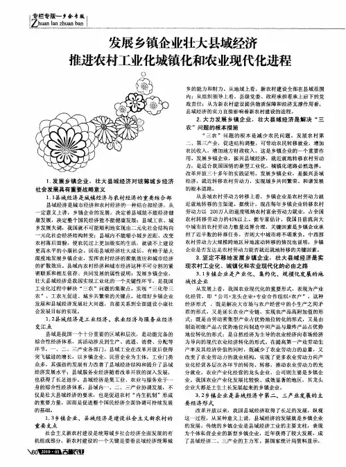 发展乡镇企业壮大县域经济推进农村工业化城镇化和农业现代化进程