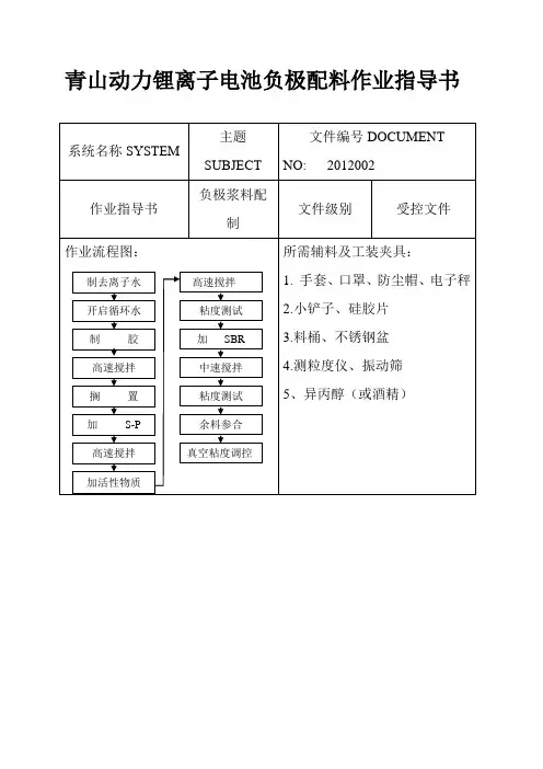青山动力锂离子电池负极配料作业指导书