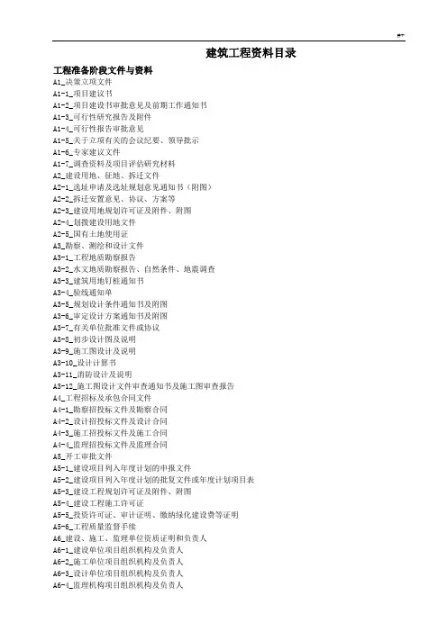 建筑项目工程资料清单目录