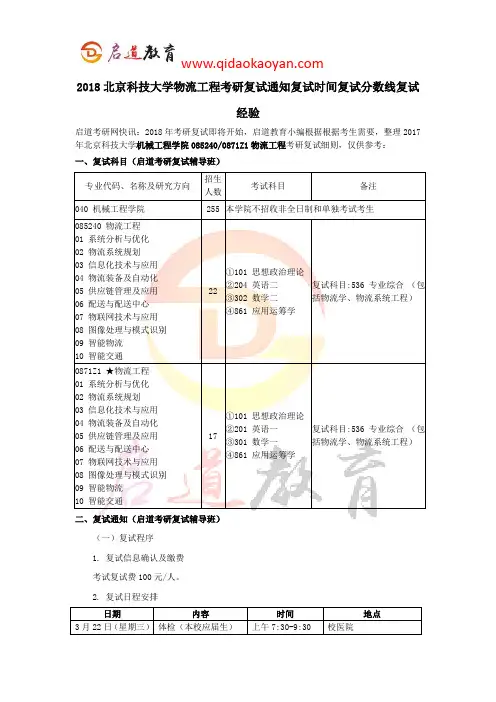 2018北京科技大学物流工程考研复试通知复试时间复试分数线复试经验