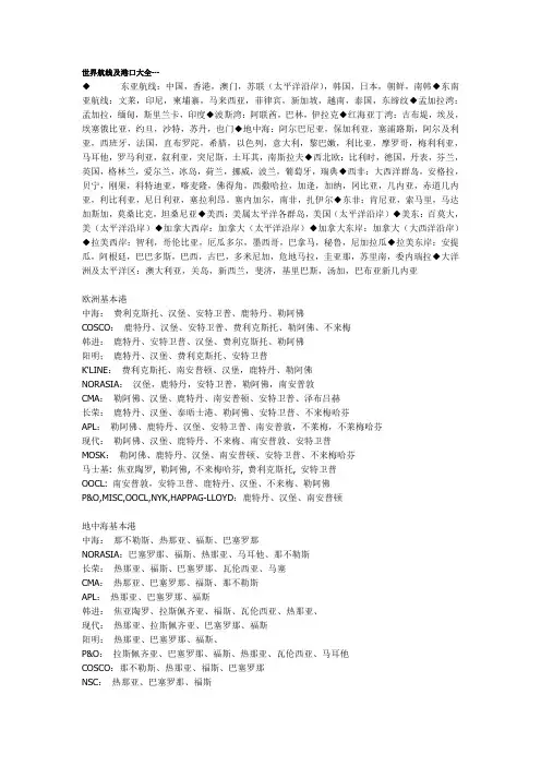 世界航线及港口大全