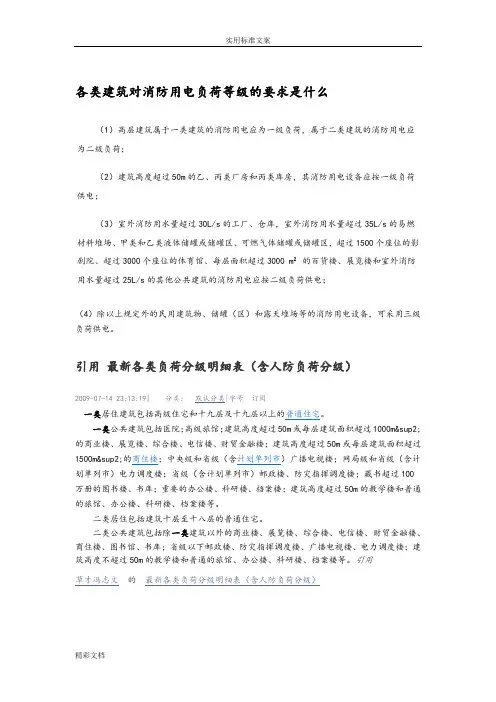 各类建筑对消防用电负荷等级