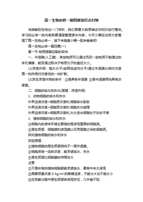 高一生物必修一第四章知识点归纳